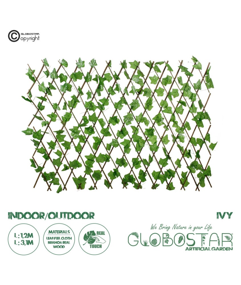 GloboStar® Artificial Garden IVY 78497 Πτυσσόμενη Πέργκολα Τεχνητής Φυλλωσιάς - Κάθετος Κήπος Σύνθεση Κισσός Μ110 x Π10 x Υ120cm (min) Μ310 x Π10 x Υ45cm (max)